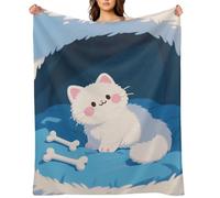 Cute Cat Claw and Fish Bones Flannel Fleece Throw Blanket Soft Cozy Throws for Couch Sofa Bed Farmhouse Blanket Comfort Decorative Travel Blankets Lightweight All Season 40"x50"