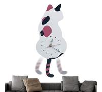 Cute Cat Clock with Movable Tail - Acrylic Kitchen Wall Clock with Swinging Tail | Animal Silent Analog Wall Clocks for Home, Restaurant, Hotel, Rental, Living Room, Office, Businesses, Decorative Art