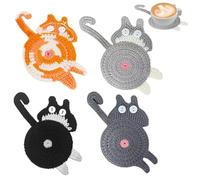 Cute Cat Coaster Set of 4, Creative Hand Knitted Woven Absorbent Drink Coasters, Funny Cat Butt Cup Pads Non-Slip Coaster Gifts for Cats Lovers, Home Decor Table Protection for Tea Coffee