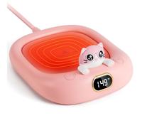 Cute Cat Coffee Mug Beverage Warmer, Electric Cup Warmer for Milk Tea Water fit Desk Home Office, Candle Warmer Plate with 3 Temp. Setting Up to 149℉ Pink