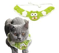 Cute Cat Collar Breakaway, Adjustable Knitted Pet Bib, Fancy Girl Female Boy Cat Accessories, Knitting Dog Bandana, Comfortable Crochet Frog Scarf, Handmade Kitten Neck Decoration, Green (M)