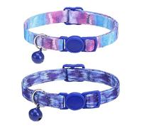 Cute Cat Collar for Girl Boy,Colorful Breakaway Cat Collars with Bell 2 Pack，Adjustable Printed Nylon with Safety Buckles Kitten Collar (Starry Sky)