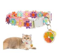 Cute Cat Collar - Lace Embroidery Lead, Soft Fabric Neckband, Jingling Metal Bell, Decorates Small Kittens Indoor Pets, Feline Apparel Gear, Pink Floral Pattern Spring Garden Travel Home