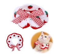 Cute Cat Collar, Strawberry Girl Cat Collar Bandana with Bow Tie for Small Kitten No Bell Outfits for Female Knitted Handmade Breakaway for Small Dogs