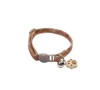 Cute Cat Collar with Paw Charm and Bell, Adjustable Fabric Pet Neck Collar for Cats and Small Dogs, Floral Print (Khaki)