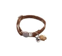 Cute Cat Collar with Paw Charm and Bell, Adjustable Fabric Pet Neck Collar for Cats and Small Dogs, Floral Print (Brown)