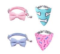 Cute Cat Collars With Bow for Cats, 2PCS Lightweight Kitten Collars and Dog Bandanas,Corduroy Soft Cat Collar made for Cats with Sensitive Skin (Pink and Blue)