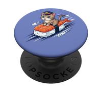 Cute Cat Conductor Riding Shrimp Sushi Train Kawaii Anime PopSockets Adhesive PopGrip
