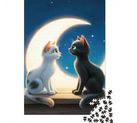 Cute Cat Couple 1000 Piece Recycled Cardboard Night Fantasy Art Style Premium Puzzle, Educational Game 12+, Decompression & Personalised Gift 52x38cm/1000pcs