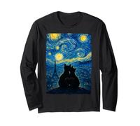 Cute Cat Couple The Starry Night Paris France Sky Cats Lover Long Sleeve T-Shirt