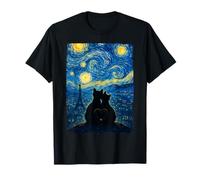 Cute Cat Couple The Starry Night Paris France Sky Cats Lover T-Shirt