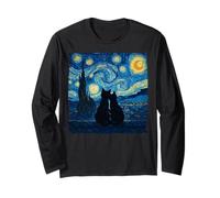 Cute Cat Couple The Starry Night Sky Cats Lover Men Women Long Sleeve T-Shirt