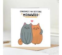 Cute Cat Couple Wedding Congratulations Card, Meowried Design, Grey and Orange Cats