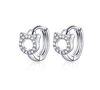 Cute Cat Cubic Zirconia Cartilage Small Hoop Earrings for Women Teen Girls 925 Sterling Silver CZ Tiny Hollow Kitty Pet Hinged Huggie Sleeper Hoops Hypoallergenic for Sensitive Ear Dainty Jewelry