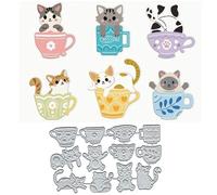Cute Cat Cup Metal Die Cuts,Fish Cat Teapot Flower Leaf Heart Cutting Dies Cut Stencils DIY Scrapbooking Decorative Embossing Paper Scrapbooking Card Making