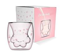 Cute Cat Cups Double Wall Insulated Glass Coffee Mugs, Adorable Pink Sakura Cup, 3D Cat Foot Tea Cups, Gifts Cup for Girls & Woman, Perfect for Birthday Christmas Valentines Holiday, Cats Lover Decor