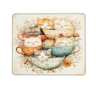 Cute Cat Cups Mouse Pad, Fanciful Pastel Kittens Design, Floral Spring Mousepad, Soft Non-Slip Gaming Mouse Mat for Office and Home Use Square 8x10 Inch
