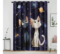 Cute Cat Curtains, Cartoon Space Galaxy Pattern Blackout Curtains, Animal Kids Eyelet Thermal Insulated Window Drapes 84 Inch Drop for Bedroom, Living Room, Home Decor, 52x84 Inch 2 Panels a4Q44