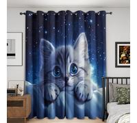 Cute Cat Curtains for Bedroom 66x90, Galaxy Starry Sky Kitten Curtains Blackout Living Room Home Decor, Printed Window Eyelet Drapes 90 Inch Drop 2 Panels - yu240