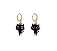 Cute Cat Dangle Small Hoop Earrings for Women Creative Lovely Black White Enamel Kitten Funny Animals Pet Charms Huggie Hoops Halloween Costume Cartoon Jewelry Birthday Gifts Daughter, One Size, Metal