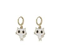 Cute Cat Dangle Small Hoop Earrings for Women Creative Lovely Black White Enamel Kitten Funny Animals Pet Charms Huggie Hoops Halloween Costume Cartoon Jewelry Birthday Gifts Daughter, One Size, Metal