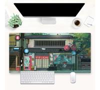 Cute Cat Desk Pad, Gaming Mouse Pad, XXL Kawaii Mouse Pad 31.5" x 15.4", Green Mouse Pad and Keyboard, Mouse Pad with Stitched Edges Non-Slip Washable for Office and