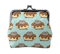 Cute Cat Doughnut Women's Leather Coin Purse, Small Change Pouch with Kiss-Lock Clasp Closure Buckle Wallet for Girl Gift
