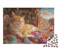 Cute Cat Dreaming 1000 Piece Jigsaws for Adults & Kids, Premium Cardboard, Cat & Flowers, Challenging Puzzle, Creative Home Decor Wall Art, Improves Focus & Patience 70x50cm/1000pcs