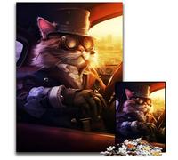 Cute Cat Driving A CarJigsaw Puzzle 1000 Pieces Challenging Puzzles Perfect for Family Gatherings Birthdays Holidays 1000 PCS(75x50cm)