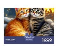 Cute Cat Duo 1000 Piece Jigsaw Puzzle Paper Puzzle Game for Adults Cozy Fireplace Scene Relaxation Family Fun Home Decor Gift 70x50cm/1000pcs