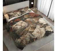 Cute Cat Duvet Cover Sets, Vintage Botanical Floral Emperor Size Bedding Sets, Soft Reversible Microfiber Quilt Cover & 2 Pillowcases, Zipper Closure, Bedroom Decor BhT42
