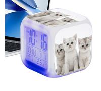 Cute Cat Ear Clock - Bedroom Instrument, Cartoon Pattern Display | Glowing Rechargeable Colorful Digital Timekeeper Unisex Children Boys Girls Birthday Present Toy Night Light Bedroom Routine