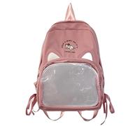 Cute Cat Ears Kawaii Pins Bag Transparent Window Anime Pin Display Backpack Japanese Collector Bag Backpack for Heavy Books And Laptop (Red, One Size)