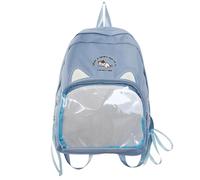 Cute Cat Ears Kawaii Pins Bag Transparent Window Anime Pin Display Backpack Japanese Collector Bag Waxed Canvas Backpack (Blue, One Size)