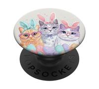 Cute Cat Easter Bunny Rabbit Ears Happy Easter Toddler Girl PopSockets Adhesive PopGrip