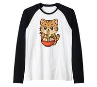 Cute Cat Eating Ramen Adorable Animal Art Raglan Baseball Tee