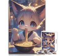 Cute Cat Eating Ramen Jigsaws 1000 Pieces for Teenagers Strategic Thinking Learning Game Ideal Meaningful Gift for Any Event Size 38x26cm