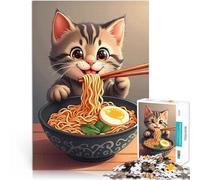 Cute Cat Eating Ramen NoodlesJigsaw Puzzle for Adults 1000 Pieces Game Toys Fun at Home Activities, Birthday Present,Travel Gifts, 38x26cm