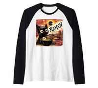 Cute Cat Eating Ramen Vintage Japanese Anime Starry Night Raglan Baseball Tee