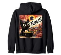 Cute Cat Eating Ramen Vintage Japanese Anime Starry Night Zip Hoodie