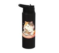Cute Cat Eats Ramen Noodles Cats Ramen Stainless Steel Insulated Water Bottle
