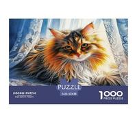 Cute Cat Educational Game Challenge 1000 Piece Puzzle for Adults -Maine Coon Sunlit Steps Decompression Fun Present for Home52x38cm/1000pcs