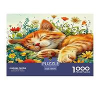 Cute Cat Educational Game Decompression 1000 Pieces Jigsaw Puzzle - Orange Tabby Flower Field Sleeping for Adults Kids Home Activity70x50cm/1000pcs