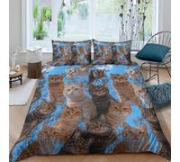Cute Cat Emperor Size Duvet Cover Sets Pets Bedding Set 3D Print Soft Microfiber Quilt Covers 290x235 cm with Zipper Closure and 2 Pillowcases 50x75 cm for Adults M.4899