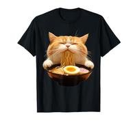 Cute Cat Enjoying Ramen Bowl Manga Art T-Shirt