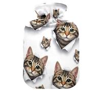 Cute Cat Eyes White Hot Water Bottles with Velvet Cover Hot Water Bag for Hot and Cold Compress Medium