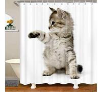 Cute Cat Fabric Bathroom Shower Curtain Pet Funny Cats Waterproof Shower Curtains for Kids Boys Girls 3D Animal Theme Shower Curtain with Hooks Feline Animal Brown Curtain,180x200cm