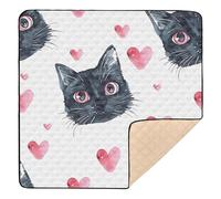 Cute Cat Face and Pink Hearts Baby Play Mat for Floor, 127x127 CM Playpen Mat,Thicken Soft Non-Slip Tummy Time Mat for Toddlers and Infants