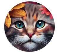 Cute Cat Face Flowers 1000 Piece Jigsaw Puzzles for Adults 1000-Piece Round Jigsaw Puzzle Brain Challenge Gift, Educational Activity for Teenagers (Size 67.5x67.5cm)