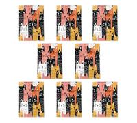 Cute Cat Face Pattern Greeting Cards Pack of 8 Feline Design Art Note Cards Any Occasion Blank Inside A6 10x15cm